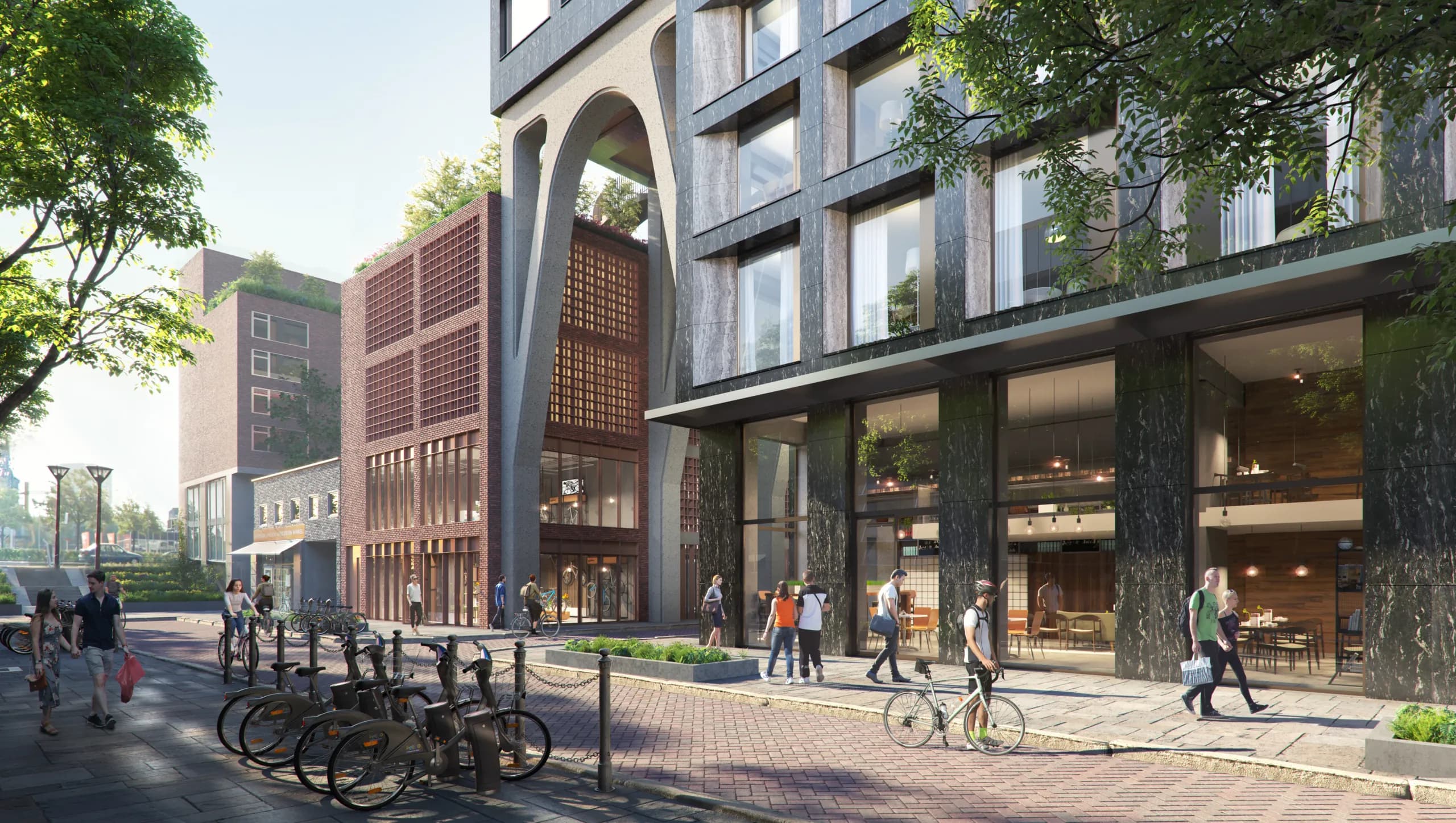 The BaanTower street view with cyclists